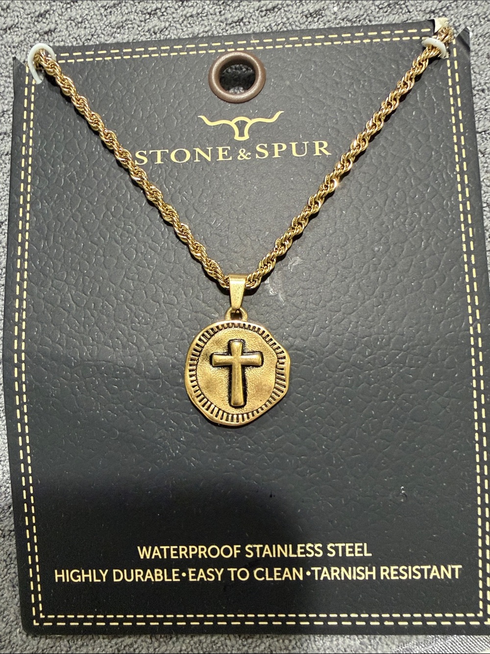 Stone & Spur Gold-Tone Cross Medallion Necklace | 22” Rope Chain | Western Boho